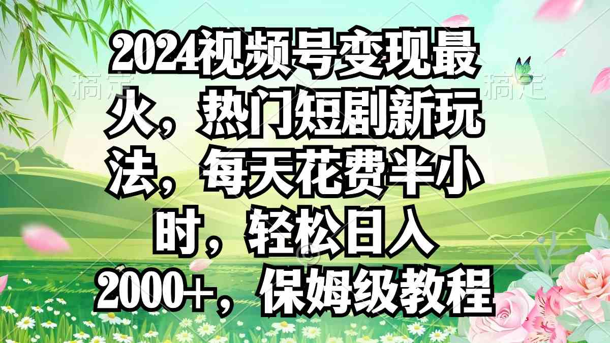 （9161期）2024视频号变现最火，热门短剧新玩法，每天花费半小时，轻松日入2000+，…-测试站-蛙言